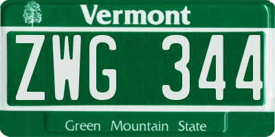 VT license plate ZWG344