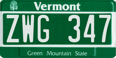VT license plate ZWG347