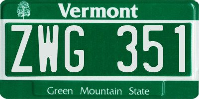 VT license plate ZWG351