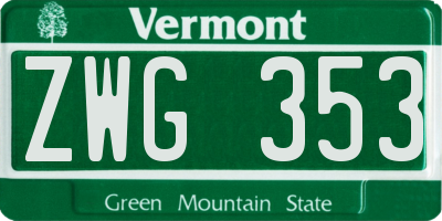 VT license plate ZWG353