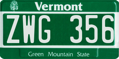 VT license plate ZWG356