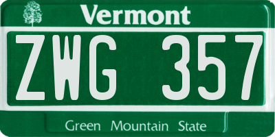 VT license plate ZWG357