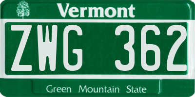 VT license plate ZWG362