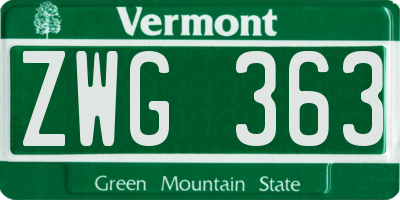 VT license plate ZWG363
