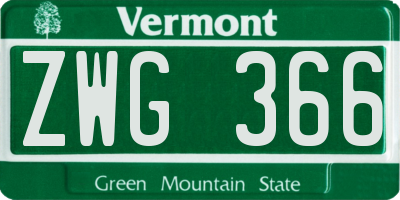 VT license plate ZWG366