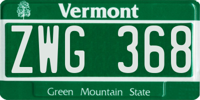 VT license plate ZWG368
