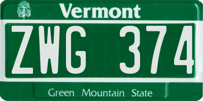 VT license plate ZWG374