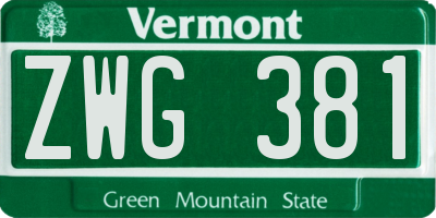 VT license plate ZWG381
