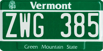 VT license plate ZWG385