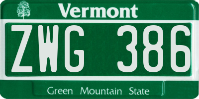 VT license plate ZWG386