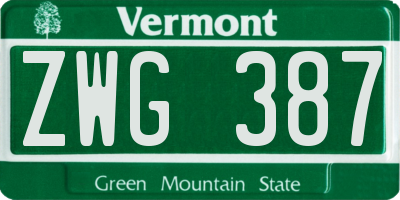 VT license plate ZWG387