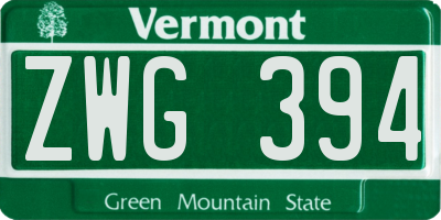 VT license plate ZWG394