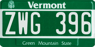 VT license plate ZWG396