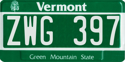 VT license plate ZWG397