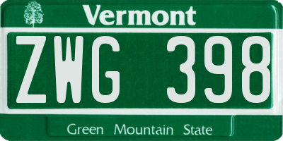 VT license plate ZWG398