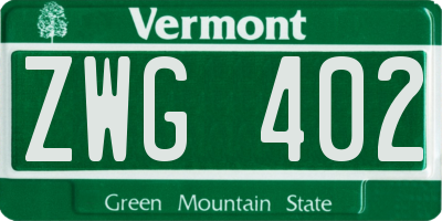 VT license plate ZWG402