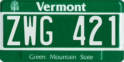 VT license plate ZWG421
