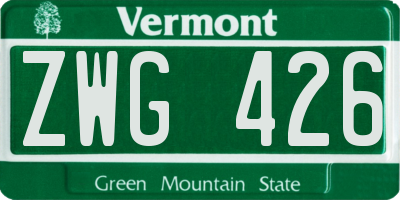 VT license plate ZWG426