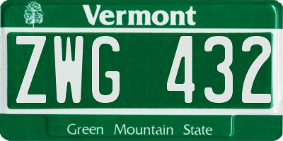 VT license plate ZWG432