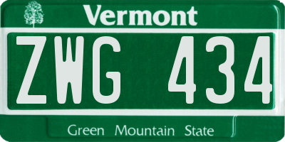 VT license plate ZWG434