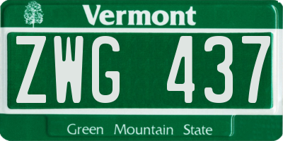 VT license plate ZWG437