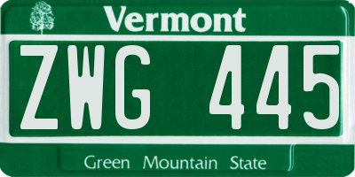 VT license plate ZWG445