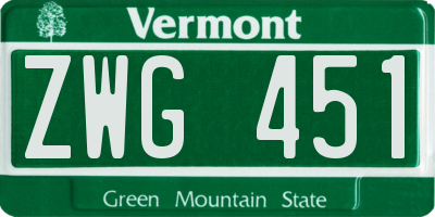 VT license plate ZWG451
