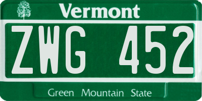 VT license plate ZWG452