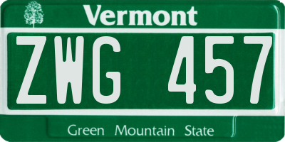 VT license plate ZWG457