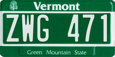 VT license plate ZWG471