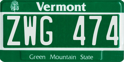 VT license plate ZWG474