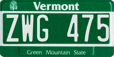 VT license plate ZWG475