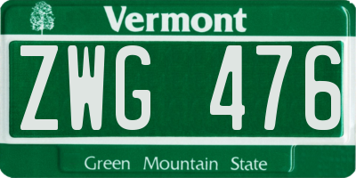 VT license plate ZWG476