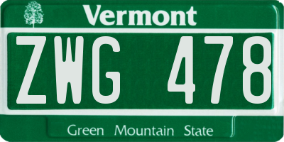 VT license plate ZWG478