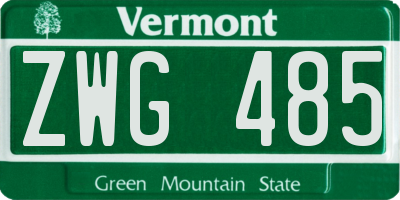 VT license plate ZWG485