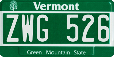 VT license plate ZWG526
