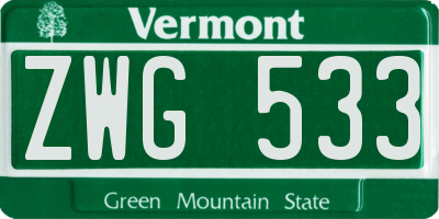 VT license plate ZWG533