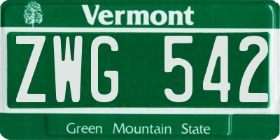 VT license plate ZWG542