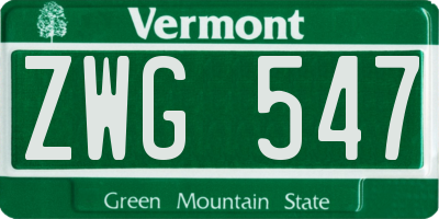 VT license plate ZWG547
