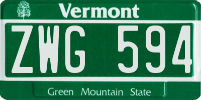 VT license plate ZWG594