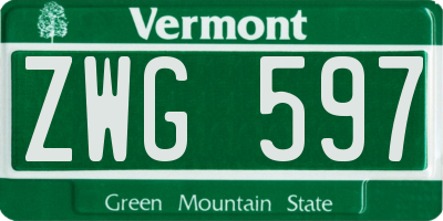 VT license plate ZWG597