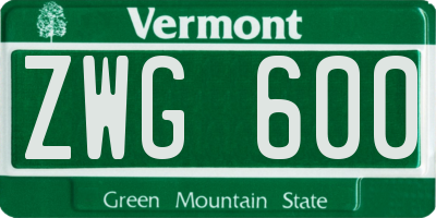VT license plate ZWG600