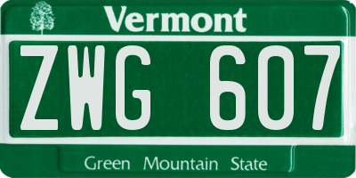 VT license plate ZWG607