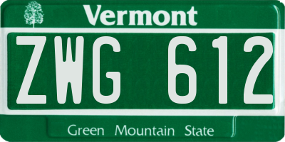 VT license plate ZWG612
