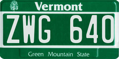 VT license plate ZWG640