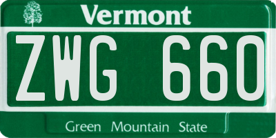 VT license plate ZWG660