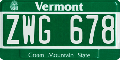 VT license plate ZWG678