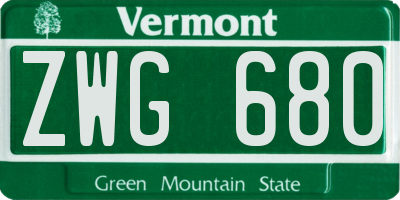VT license plate ZWG680