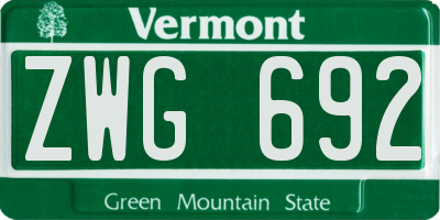 VT license plate ZWG692