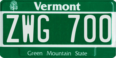 VT license plate ZWG700